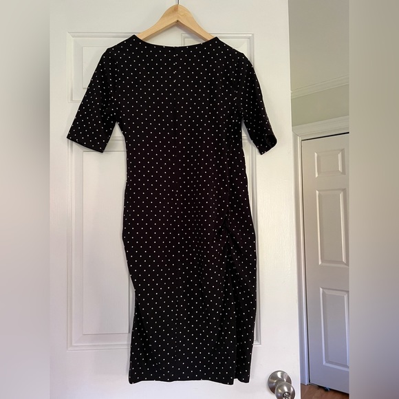 Black maternity wrap dress midi length fitted wrap dress small polka dot - Picture 5 of 6